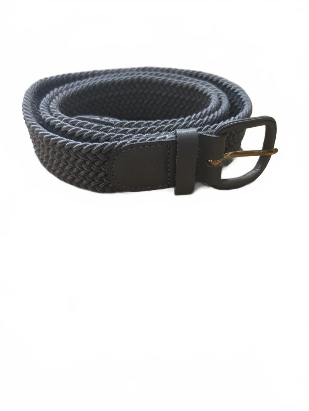 Gray Braided Elastic Belt with Leather Accents